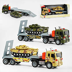 Трейлер автовоз із танком військовий іграшковий інерційний масштаб 1:16 на батарейках 2 кольори