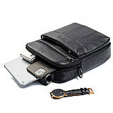 Чоловіча сумка через плече Натуральна шкіра Барсетка Чоловіча шкіряна сумка для документів планшет Чорна, фото 6