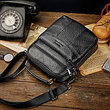 Чоловіча сумка через плече Натуральна шкіра Барсетка Чоловіча шкіряна сумка для документів планшет Чорна, фото 5