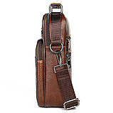 Чоловіча сумка через плече Натуральна шкіра Барсетка Чоловіча шкіряна сумка для документів планшет Коричнева, фото 5