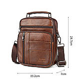 Чоловіча сумка через плече Натуральна шкіра Барсетка Чоловіча шкіряна сумка для документів планшет Коричнева, фото 4