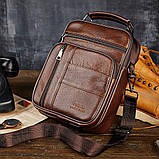 Чоловіча сумка через плече Натуральна шкіра Барсетка Чоловіча шкіряна сумка для документів планшет Коричнева, фото 3