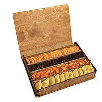 Набор сухофруктов - персик, слива, дыня, груша в деревянной коробке книге/боксе, 1580 гр