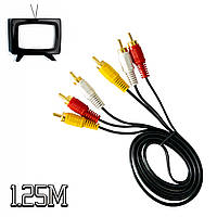 Кабель мультимедийный 3RCA to 3RCA 1.25м кабель тюльпан-тюльпан для приставки/ТВ, AV кабель тюльпан (TS)