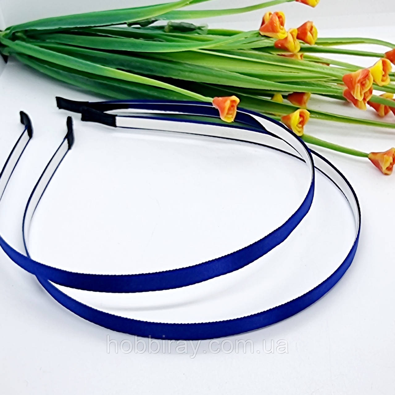 Обруч (Заготовка) метал з атласною стрічкою 0.6 см. Колір синій., фото 1
