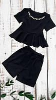 Шкільний дитячий костюм двійка бавовна для дівчинки розмір 3-6 років, чорного кольору