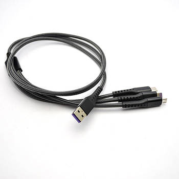 Кабель Epic Nylon 3in1 Type-c/Lightning/Micro USB 2.4A Black 1.2m (тех.пакет)