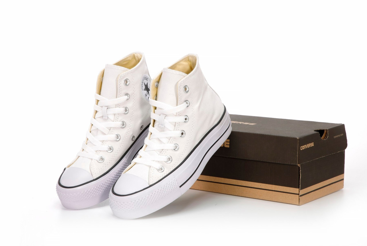 Кеди жіночі білі Converse Chuck Taylor All Star Platform White. Кросівки жіночі високі Конверс Чак Тейлор