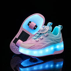Роликові кросівки Led Radiance, що світяться, на 2 колесах, USB зарядка, у стилі heelys, рожеві (RKL-12)