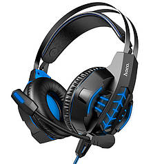 Ігрові навушники Hoco Gaming Cool Tour W102 (з мікрофоном, LED підсвічування, дротові, Black-blue)