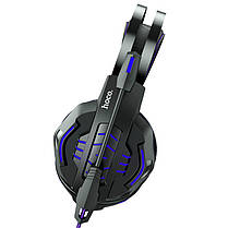 Ігрові навушники Hoco Gaming Cool Tour W102 (з мікрофоном, LED підсвічування, дротові, Black-blue), фото 2