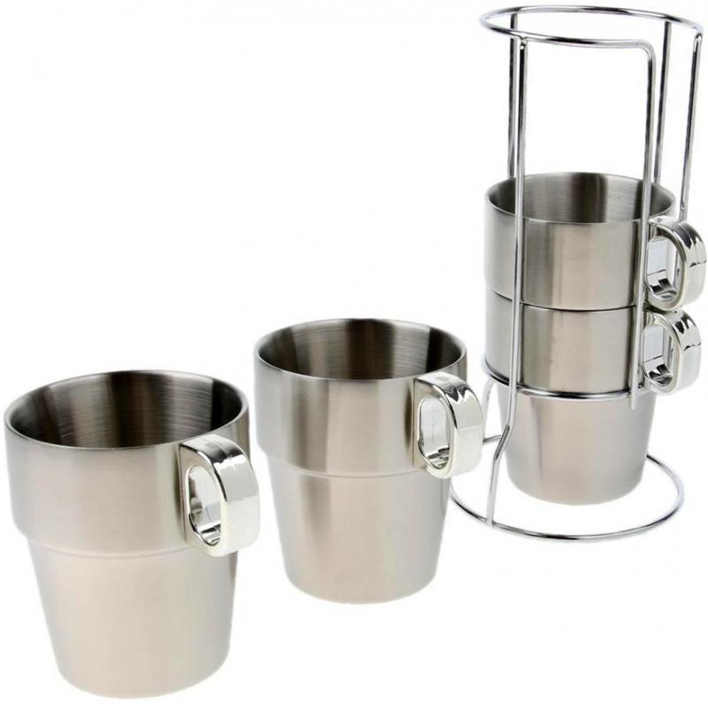 Кухлі-чашки металеві (4 штуки) Kamille 300мл на сталевій підставці