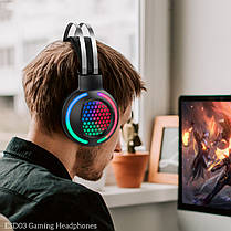 HOCO ESD03 ігрові навушники (Gaming LED RGB Headphones, з мікрофоном та підсвічуванням, геймерські, Black, чорні), фото 2