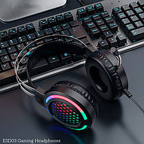 HOCO ESD03 ігрові навушники (Gaming LED RGB Headphones, з мікрофоном та підсвічуванням, геймерські, Black, чорні), фото 3