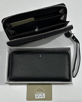 Гаманець чоловічий на блискавці з петелькою натуральна шкіра в чорному кольорі Balisa