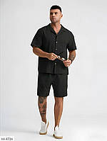 Мужской спортивный костюм из льна шорты +рубашка 2 цвета размеры 46-56