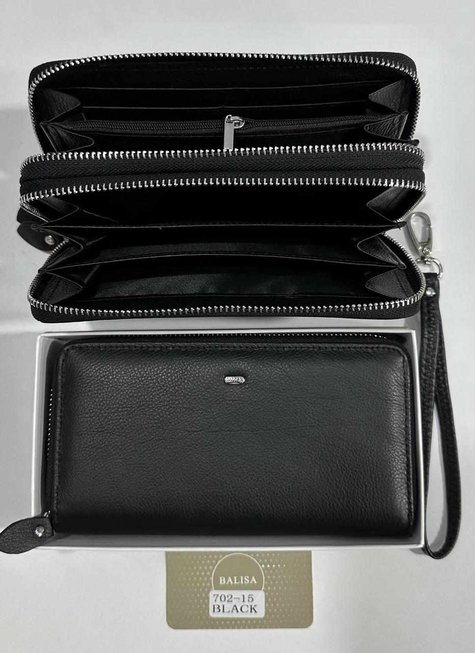 Гаманець чоловічий на блискавці з петелькою натуральна шкіра в чорному кольорі Balisa, фото 1