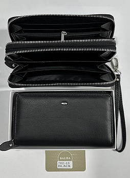 Гаманець чоловічий на блискавці з петелькою натуральна шкіра в чорному кольорі Balisa