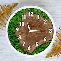 Часы со спилом, срезом дерева, Эко Подарки, Настенные часы из дерева и стабилизированного мха, Декор на стену