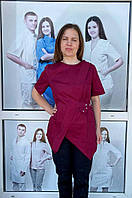 Медицинская женская модная оригинальная коттоновая куртка бордового цвета , куртка для косметолога, 42-56.