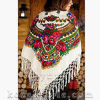 Українська хустка (120х120) біла з люрексом