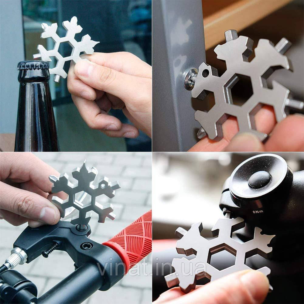 Мультитул викрутка 18 в 1 у вигляді сніжинки SNOWFLAKE WRENCH TOOL, шестигранник, гайковий ключ, кишенькова викрутка