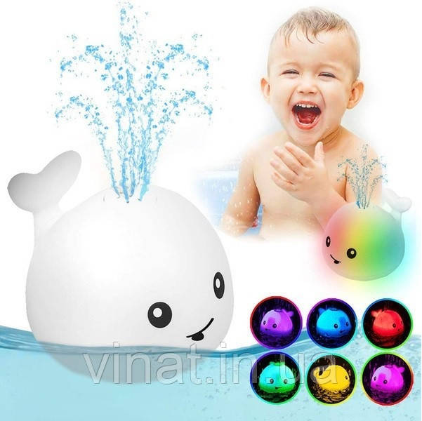 Іграшка для ванної Кит Bath Toys світиться з фонтаном, дитячий фонтанчик для купання з підсвічуванням