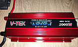 Перетворювач напруги V-TEK SPI-2000W, інвертор 12/220В з LED екраном, USB,, фото 3