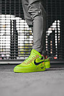 Мужские кроссовки Nike Air Force 1 Off-White Volt найк аир форс кожаные ярко зелёные