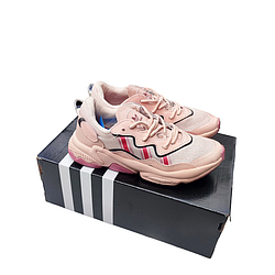 Жіночі кросівки Adidas Ozweego Pink Адідас Озвіго рожеві текстиль шкіра весна літо молодіжні