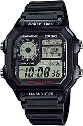 Годинник Casio Illuminator AE1200WH-1AVCF Black, великий екран, термін експлуатації батареї 10 років, вологозахист 100 метрів