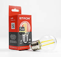 Винтажная LED лампа Шарик 5W G45 3000K E27 прозрачная ETRON Filament