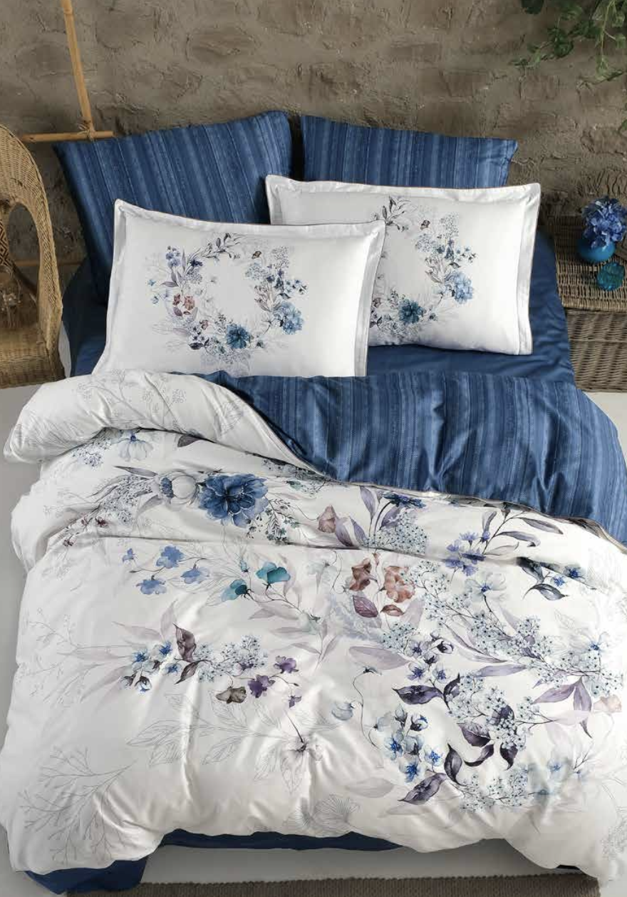 Комплект постільної білизни La Romano Floral Blue преміум сатин 220-200 см синій