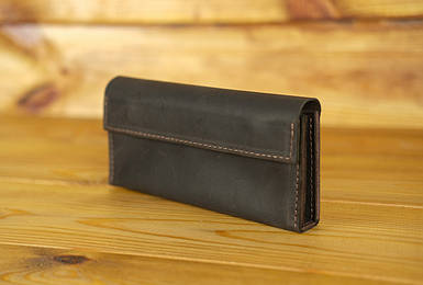 Шкіряний гаманець клатч, натуральна Вінтажна шкіра, колір коричневый, відтінок Шоколад