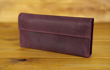 Шкіряний гаманець клатч, натуральна Вінтажна шкіра, колір Бордо