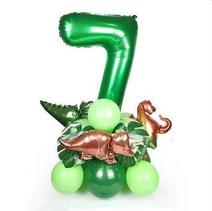 Цифра 7 на підставці із кульок з динозаврами | Салатовий, фото 1