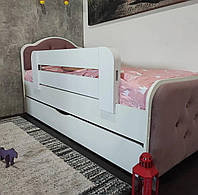 Ліжко дитяче з шухлядкою, бортиком і матрасом в білому кольорі 80*190 Канді