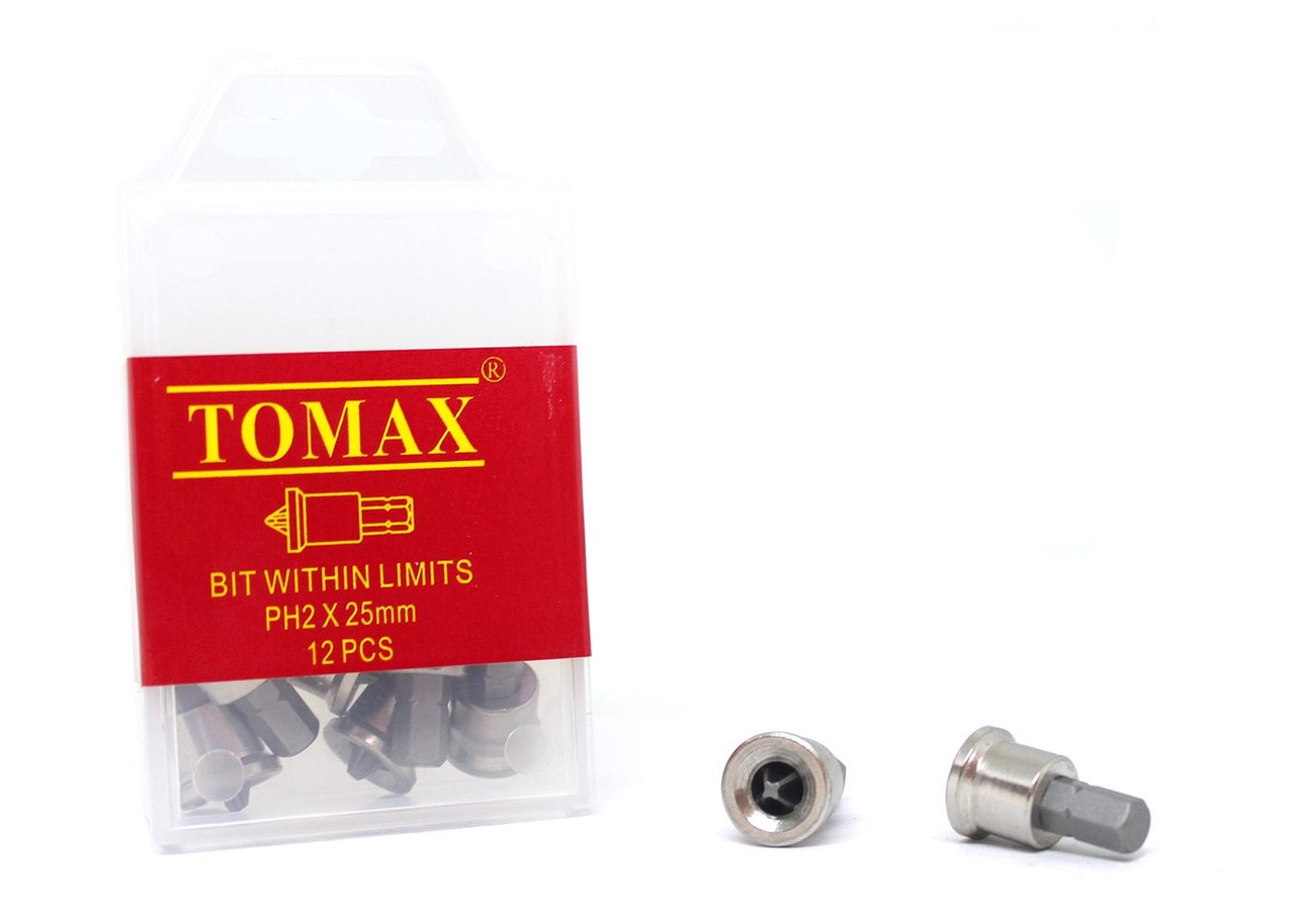 Біта для гіпсокартону з обмежувачем PH2 25 мм магнітна 12 шт., TOMAX, фото 1