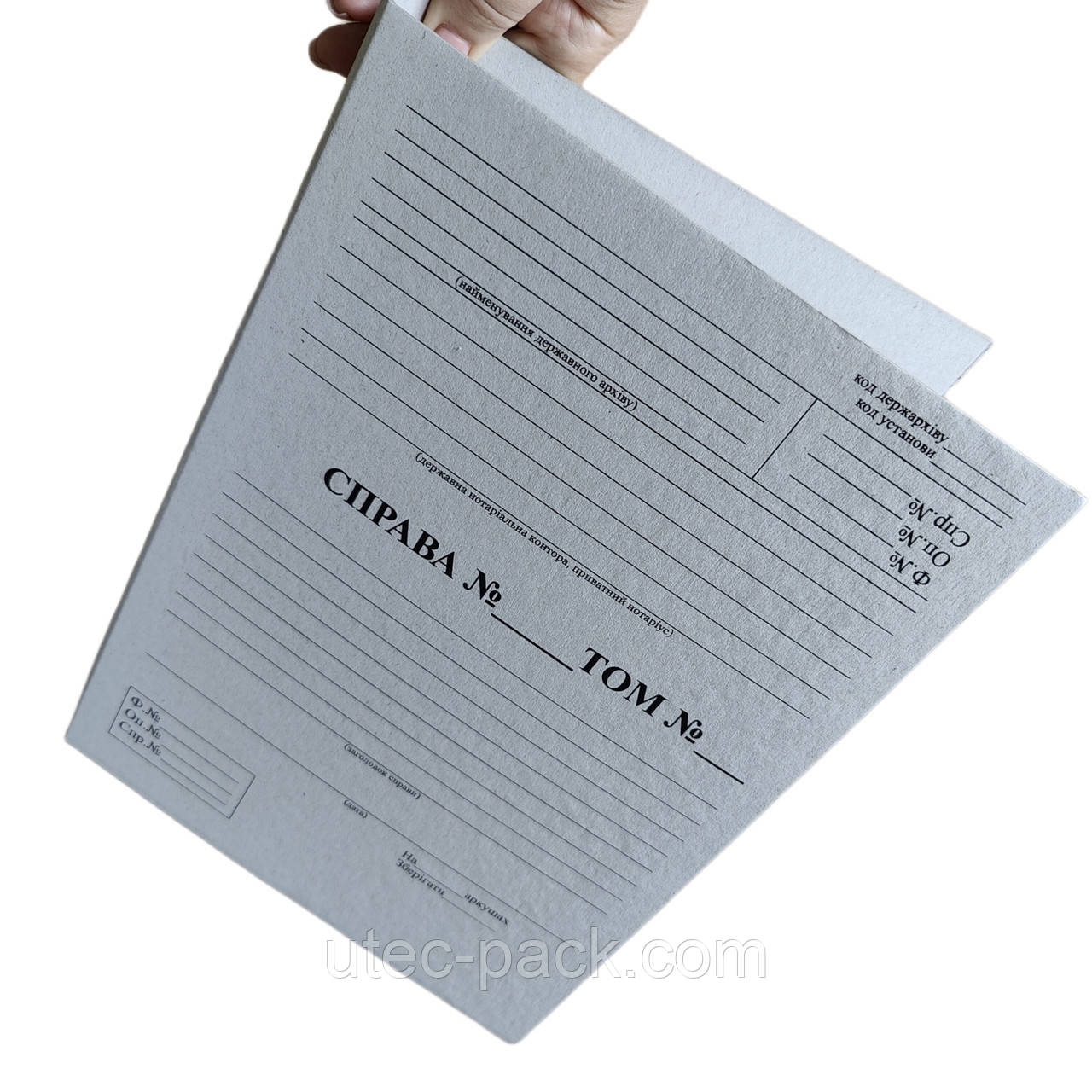 Папка-листівка архівна (для нотаріусів) 320*230мм, з титульною сторінкою, без зав'язок, висота корінця 40 мм, місткість 250 аркуш.