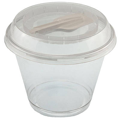 Стакан десертний 270мл з кришкою та ложкою (100шт)