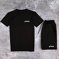 Мужской комплект Асикс (Asics) черный, футболка и шорты