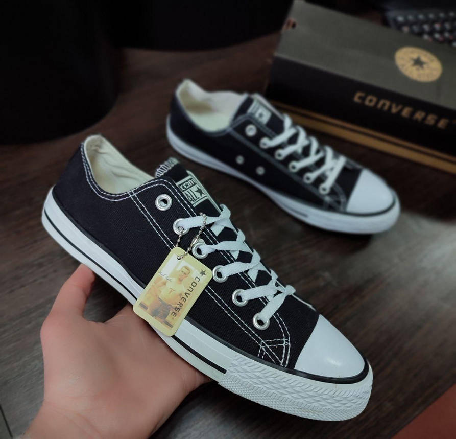Кеди Converse All Star cotton текстиль КОТОН з логотипом чорно-білі низькі чоловічі унісекс, фото 1