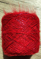 Пухнаста пряжа з люрексом в мотках 100 г Червона перлина