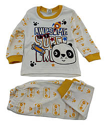 Піжама дитяча 1, 2, 3 роки Туреччина бавовна з довгими рукавами біла (ПЖМ314)