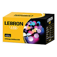 LED гірлянда новорічна LEBRON лінійна 10м, куля 80LED, RGB, IP20