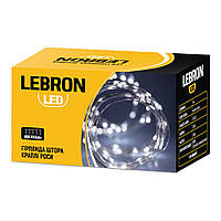 Світлодіодна гірлянда новорічна LEBRON штора 3х2м, краплі роси, 200LED, біла, USB, пульт ДК, IP20