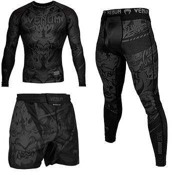 Чоловічий компресійний костюм Venum devil black 3в1: Рашгард, шорти, легінси, компресійний комплект. Термо