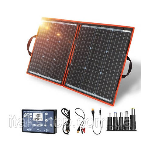 Сонячна панель зарядна Solar panel 110W (2xUSB + Type-C) 20В-вихід + зарядка автомобільного АКБ, фото 2