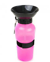 Дорожная поилка Pet bottle 500 мл, с тарелкой розовая