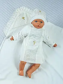 Утеплений набір для Хрещення (крижма, сорочка, шапочка) "Ангел" ріст 62-74 см Lari Молочний